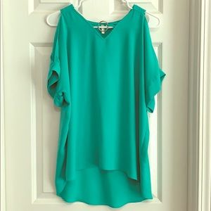 Teal Blouse with Split Speeves